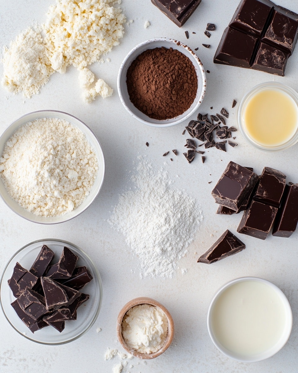 A close-up view of six round chocolate truffles dusted thickly with a layer of fine, dark brown cocoa powder, arranged closely in a white container lined with parchment paper. One truffle in the front right has a bite taken out, showing a smooth, shiny, dark chocolate center inside with a rich, creamy texture. The truffles have a slightly uneven, homemade look with soft edges, sitting on a white marbled surface. photo taken with an iphone --ar 4:5 --v 7