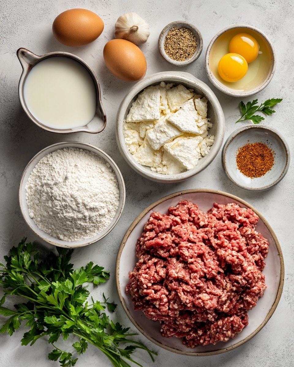 The image shows a black baking dish with four browned meat patties inside, each covered with a thick, light brown gravy that has visible cooked onions mixed in. The patties have a slightly rough texture with a crispy edge and are sprinkled with small pieces of fresh green parsley on top. The baking dish sits on a wooden table next to a white cloth with gray stripes, and some blurry green leaves are visible in the background. The overall setting has warm lighting that highlights the glossy gravy and fresh garnish. Photo taken with an iphone --ar 4:5 --v 7