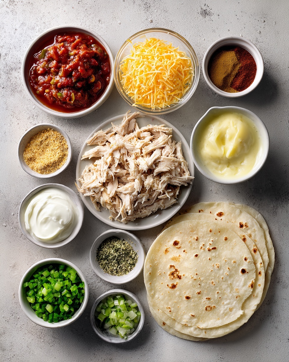 A white plate holds a dish with two main parts. On the left, there is a rolled tortilla filled with a mix, covered in two layers of sauce: the bottom layer is shiny greenish sauce covering the tortilla, and on top, a smooth melted yellow cheese sauce spreads unevenly, sprinkled with small green onion pieces. To the right of the tortilla, there is a mound of orange rice mixed with small red tomato pieces and bits of green onion scattered on top. Near the rice, a small pile of diced fresh red tomatoes adds a fresh contrast. The plate sits on a white marbled texture surface. Photo taken with an iphone --ar 4:5 --v 7