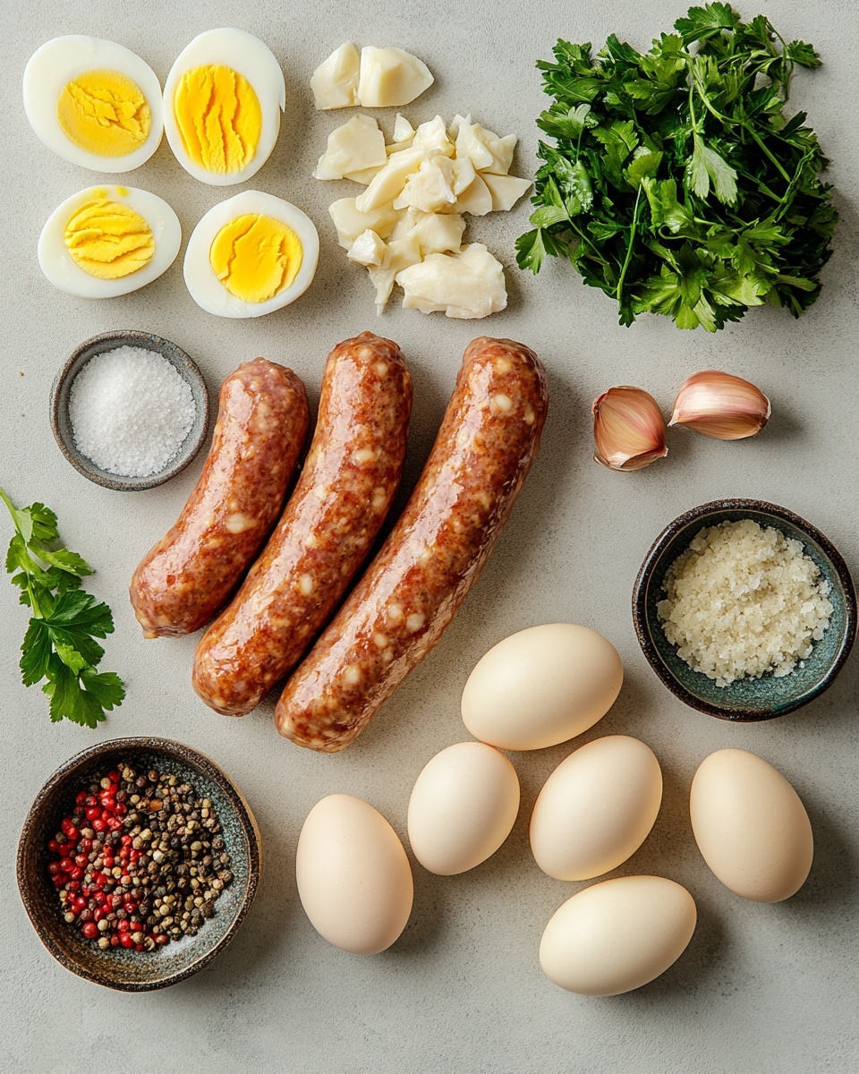 A white plate on a white marbled surface holds a simple meal with three main parts. On the left side of the plate, there are six bright green broccoli florets with textured, bumpy tops and firm stalks, arranged loosely. On the right side, there is a whole round meatball with a slightly browned, crispy surface. Next to it, two halves of a meatball are placed to show their inside: a smooth, firm hard-boiled egg with a white outer layer and a bright yellow yolk in the center, all wrapped neatly in the browned meat. A red and white checkered cloth is on the top right corner. Photo taken with an iphone --ar 4:5 --v 7