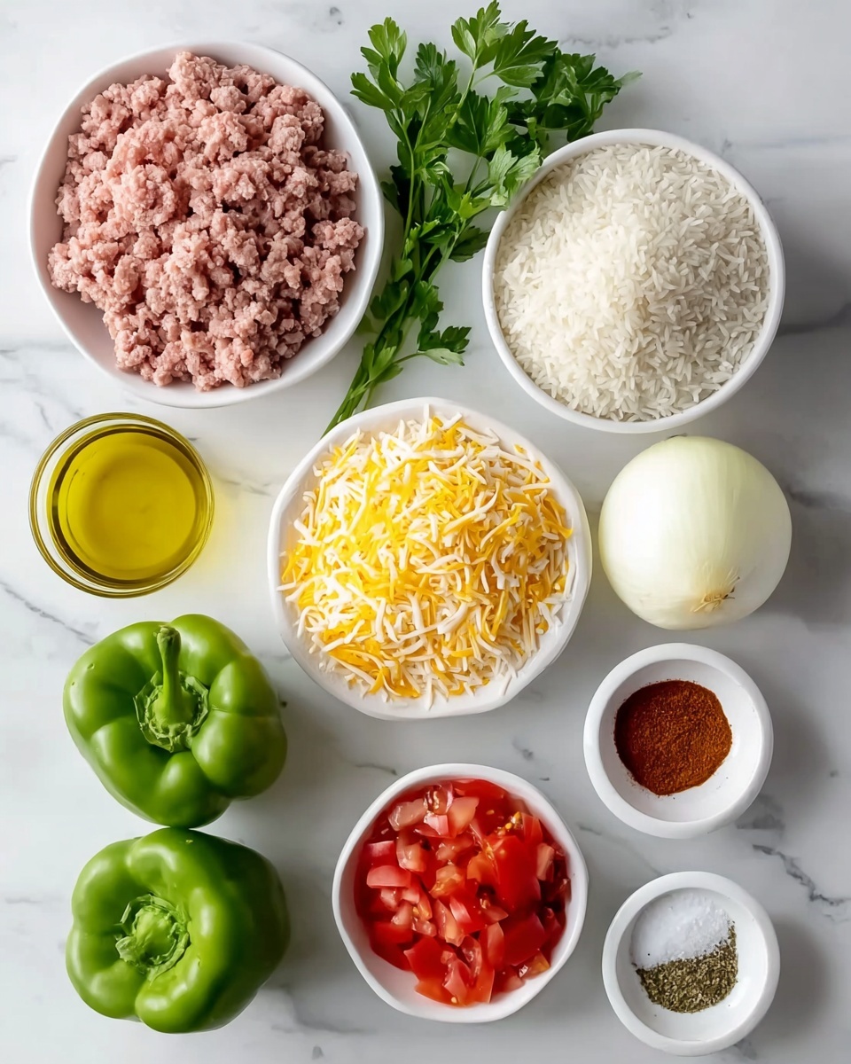A large round pan filled with a mixture of cooked rice and ground meat with small pieces of red and green bell peppers all mixed together. The top layer is melted yellow and white cheese spread unevenly over half the pan, with some sprinkled green herbs on top. In the center of the cheese, there is a dollop of white sour cream also sprinkled with green herbs. A silver spoon is scooping out a portion of the rice and meat mix from the side, showing the texture and colors beneath the cheese. The pan sits on a white marbled surface with a black striped cloth nearby. photo taken with an iphone --ar 4:5 --v 7