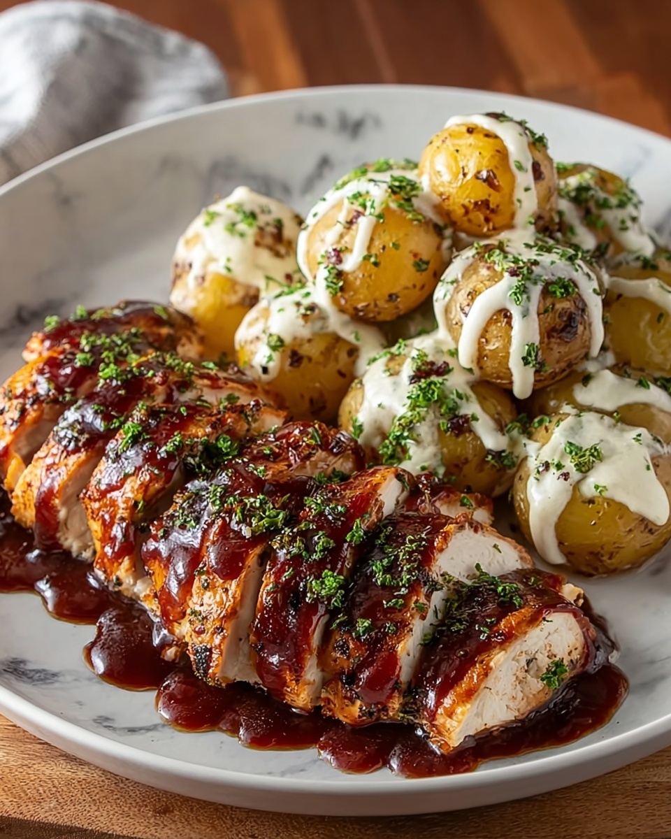 Honey BBQ Chicken with Creamy Garlic Parmesan Potatoes Recipe