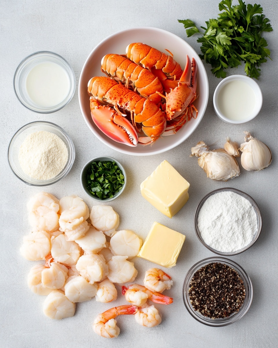 A close-up shot of a creamy soup served in a white bowl with a brown rim, placed on a white marbled surface. The soup has a pale yellow color with a smooth texture, mixed with pieces of orange carrot and white seafood chunks, including a large light orange shrimp curled in the center. Green parsley bits are sprinkled on top, giving a fresh touch. The soup looks warm and hearty, filling most of the bowl. photo taken with an iphone --ar 4:5 --v 7