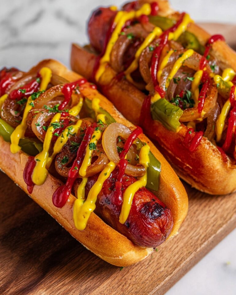 Mexican Hot Dogs with Caramelized Veggies and Toasted Brioche Buns Recipe