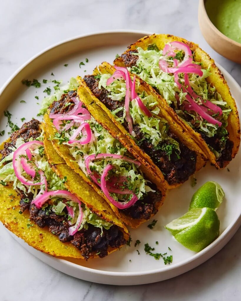 Crispy Black Bean Tacos with Mushrooms, Walnuts, and vegan cheese Recipe