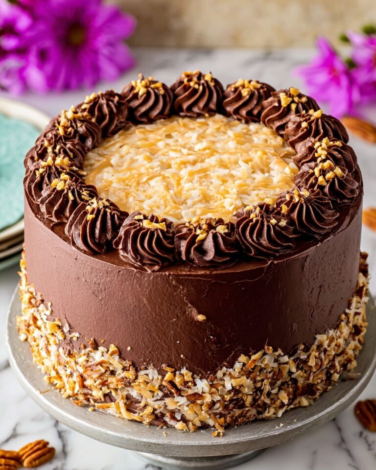 German Chocolate Cake with Coconut and Chocolate Frostings Recipe