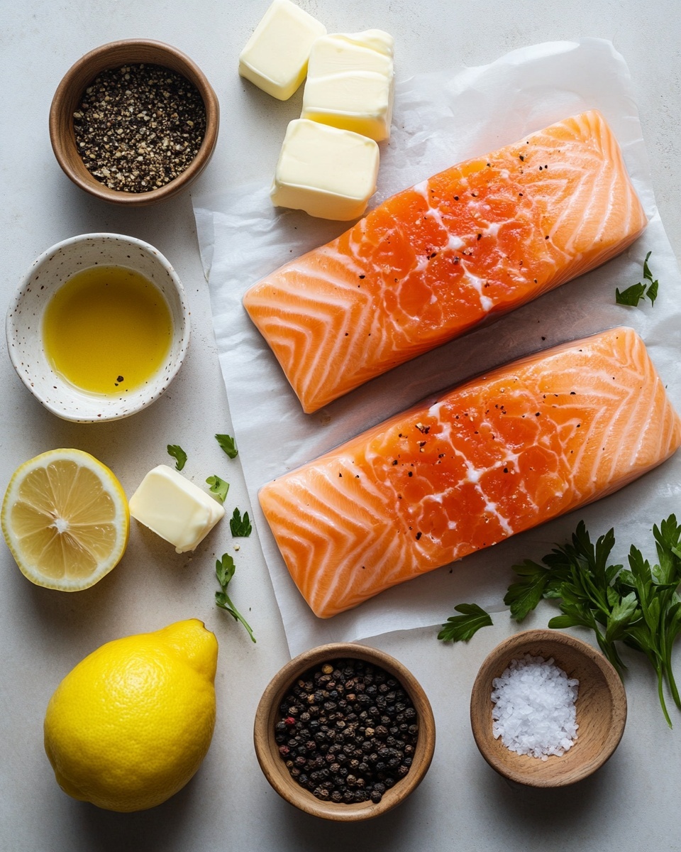 A white plate holds four pieces of cooked salmon, each topped with a small wedge of lemon and sprinkled with green herbs. The salmon fillets are golden brown, with a slightly crispy texture on top and soft pink flesh underneath. A light sauce with a creamy yellow color and some herbs is spread on the plate around the salmon. On one side of the plate, a bunch of green asparagus spears lay neatly, adding a fresh green contrast to the dish. The setting is on a white marbled surface. photo taken with an iphone --ar 4:5 --v 7
