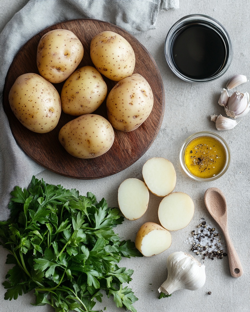 A black pan filled with golden brown roasted potato halves as the bottom layer, each piece showing a slightly crispy texture with light seasoning. On top of the potatoes, there are many pieces of browned chicken chunks, each with a slightly crispy, cooked surface. The chicken pieces are drizzled with melted white cheese, and small bits of green herbs are sprinkled over the whole dish, adding a touch of color. The background features a white marbled texture. Photo taken with an iphone --ar 4:5 --v 7