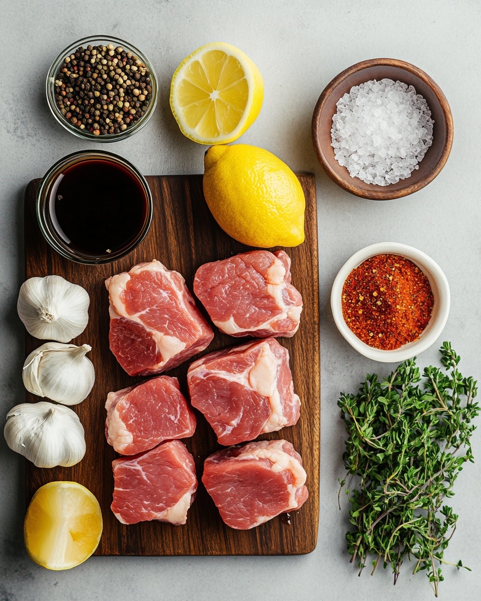 The image shows several small, square pieces of grilled meat with a shiny, caramelized surface, giving them a rich brown color with some darker charred spots. They are sprinkled with finely chopped green herbs on top, adding a fresh contrast. The meat pieces are stacked on each other on a wooden board, which lies on a white marbled surface. In the background, there is a blurred bunch of fresh green herbs, adding a vibrant touch to the image. Photo taken with an iphone --ar 4:5 --v 7