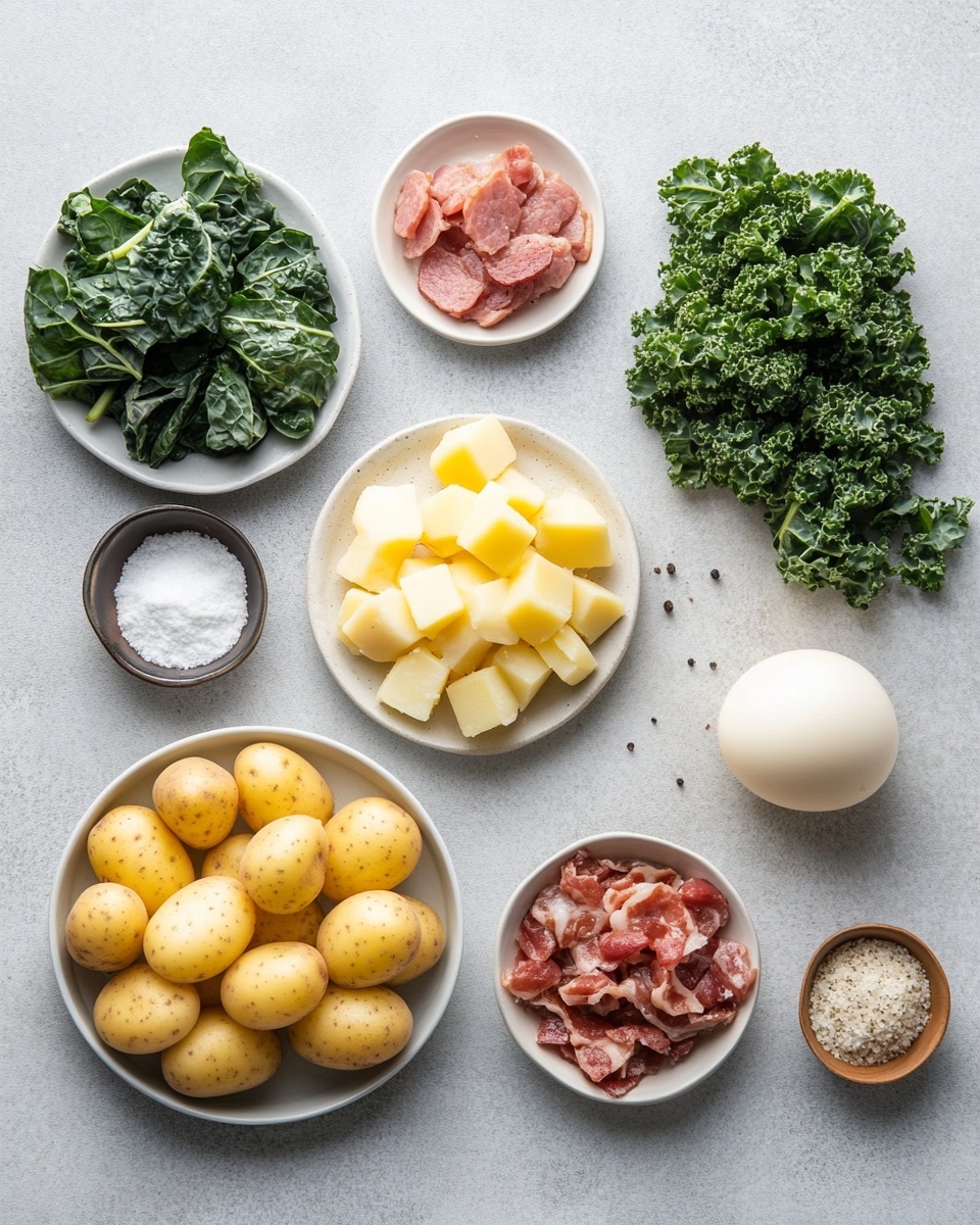 The image shows a white plate with a creamy layered dish consisting of thick potato slices at the bottom, topped with browned ground meat mixed with melted cheese and cooked dark green leafy vegetables. The cheese appears bubbly and golden brown in some areas, creating a textured crust, while the potatoes have some light golden edges. A golden brown breadstick rests on the left side of the plate, and the plate sits on a white marbled surface with a red and white striped cloth softly blurred in the background. Photo taken with an iphone --ar 4:5 --v 7